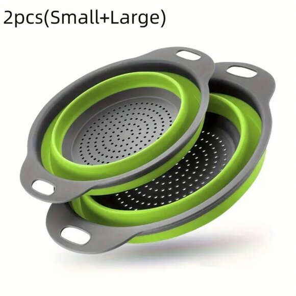 2-Pack Collapsible Space-Saving Silicone Kitchen Colanders Green Strainers Round - Picture 6 of 6
